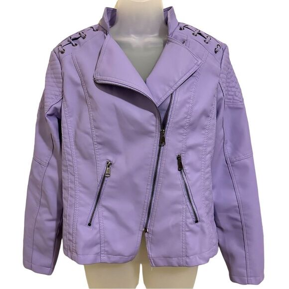 Purple Moto Punk Biker Fo Leather Full Zip Tie Tassels Side Zip Pockets Jacket - Picture 2 of 8